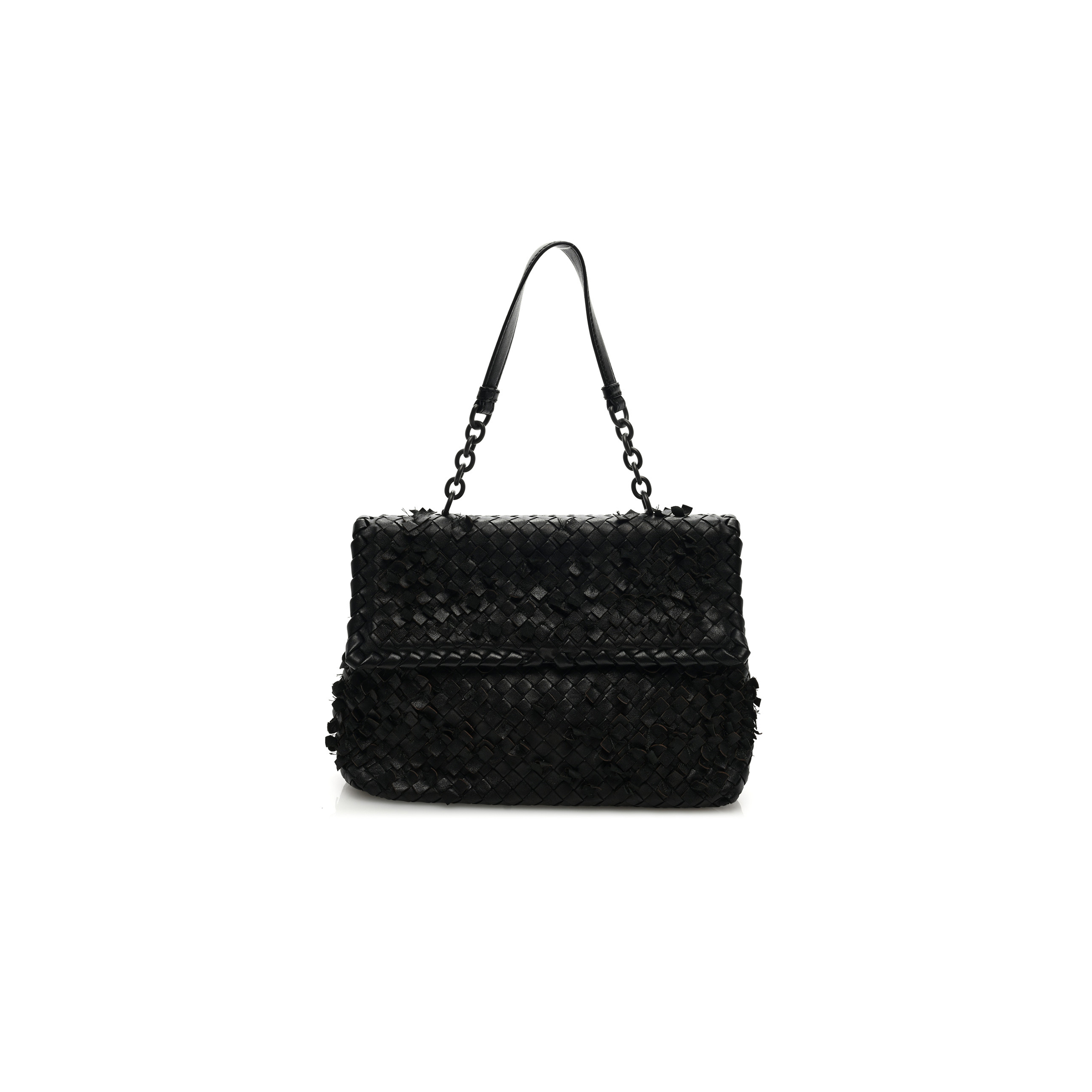 BOTTEGA VENETA NAPPA INTRECCIATO FRINGE FLAP BLACK (28*20*10cm)